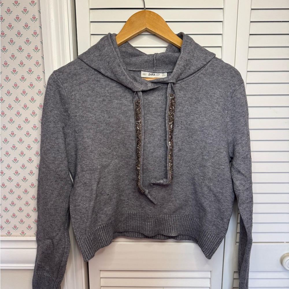 Zara Gray Women's knit Hoodie Top